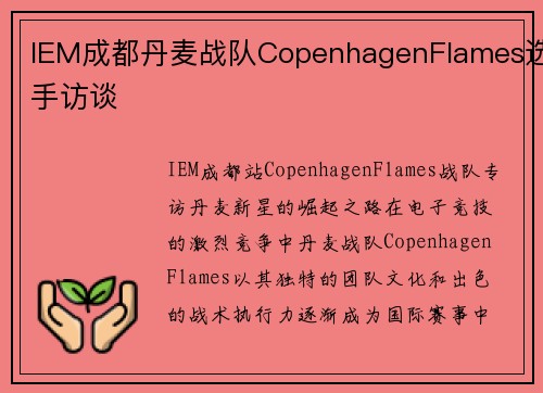 IEM成都丹麦战队CopenhagenFlames选手访谈